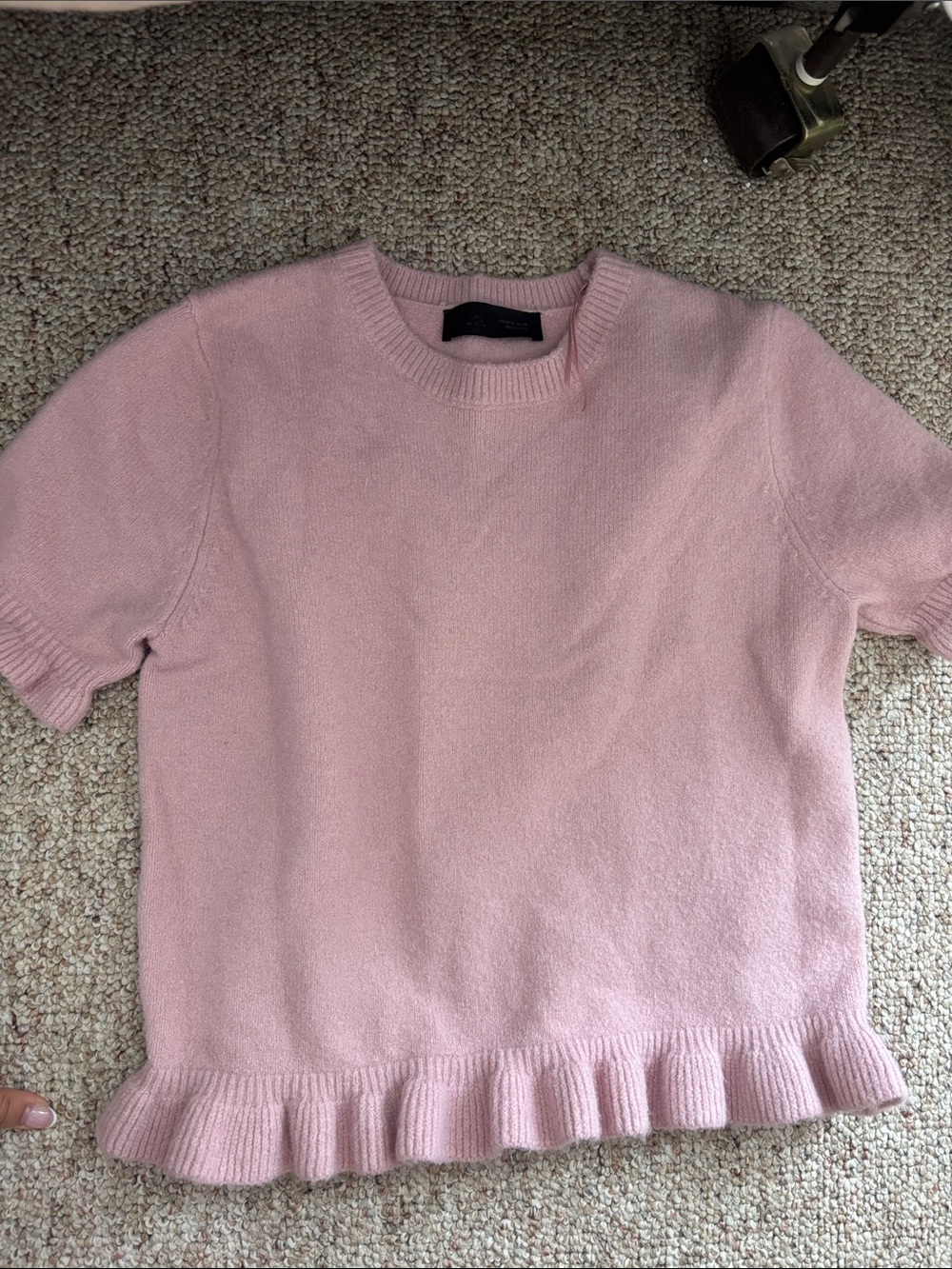 Zara Dusty Pink Short-Sleeve Ruffle Hem Sweater
